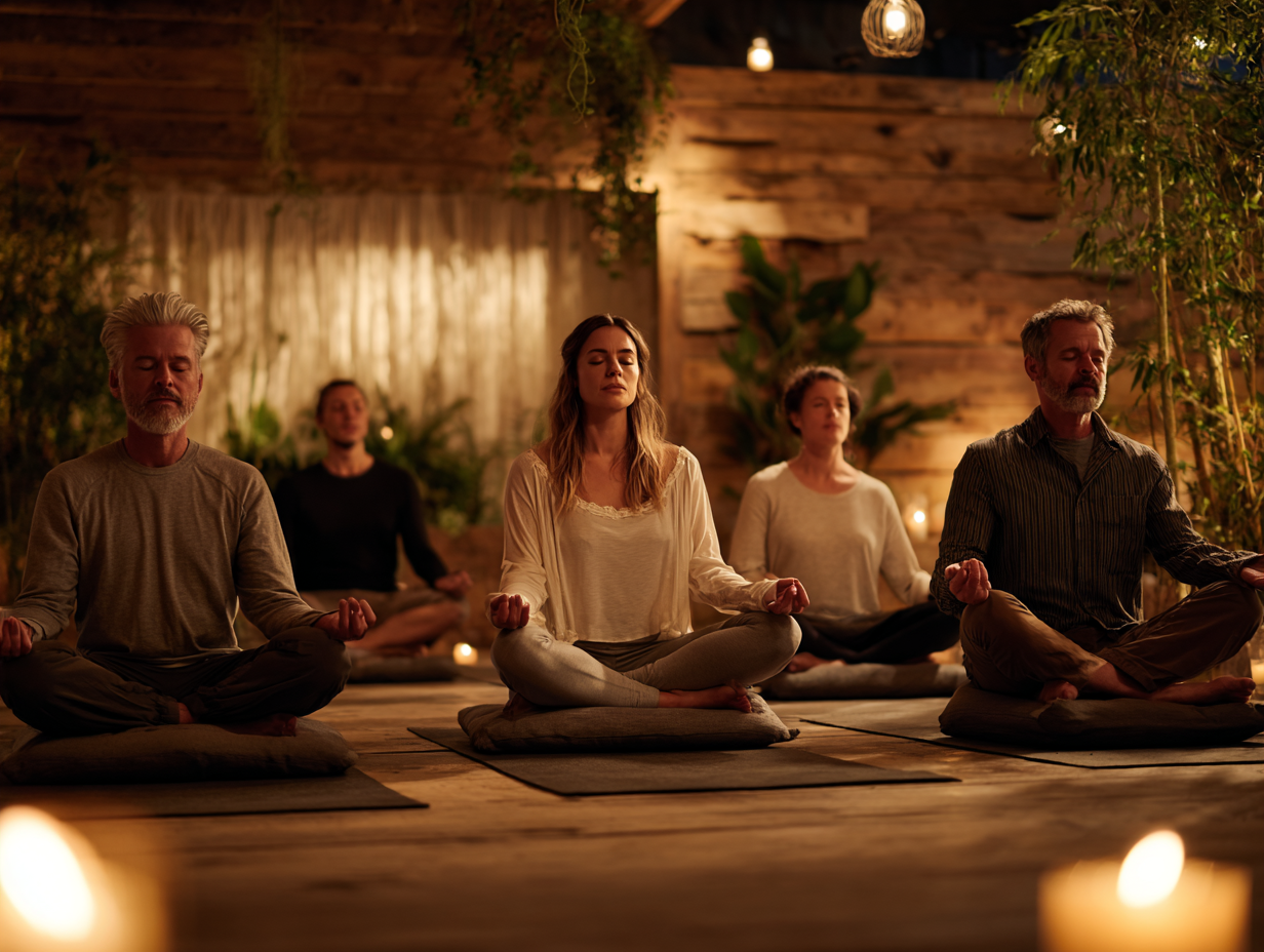 Pokojné meditačné prostredie s ľuďmi rôzneho veku